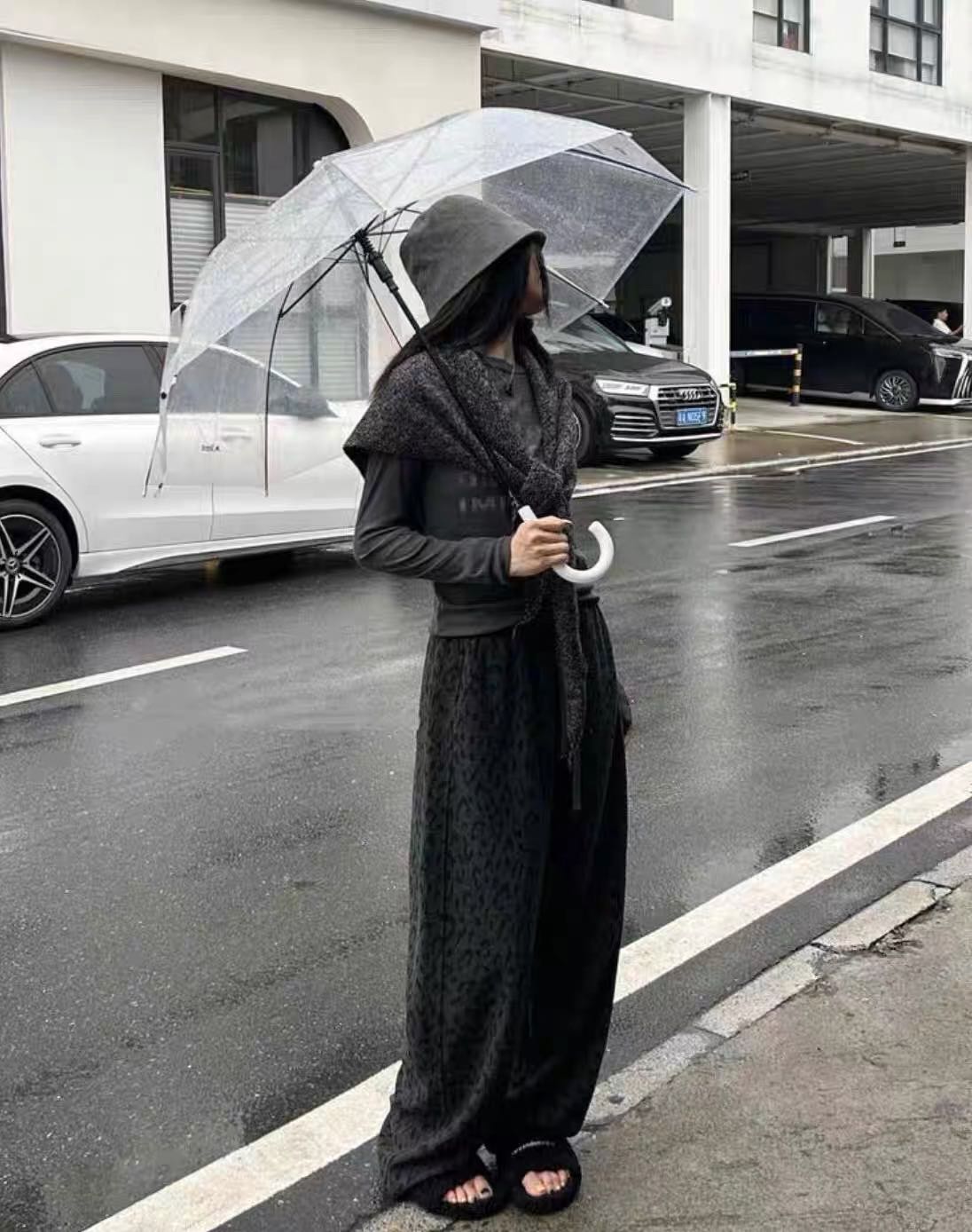 “豹纹女孩”韩系25年新款休闲时尚百搭修身保暖显瘦直筒弯刀裤-C