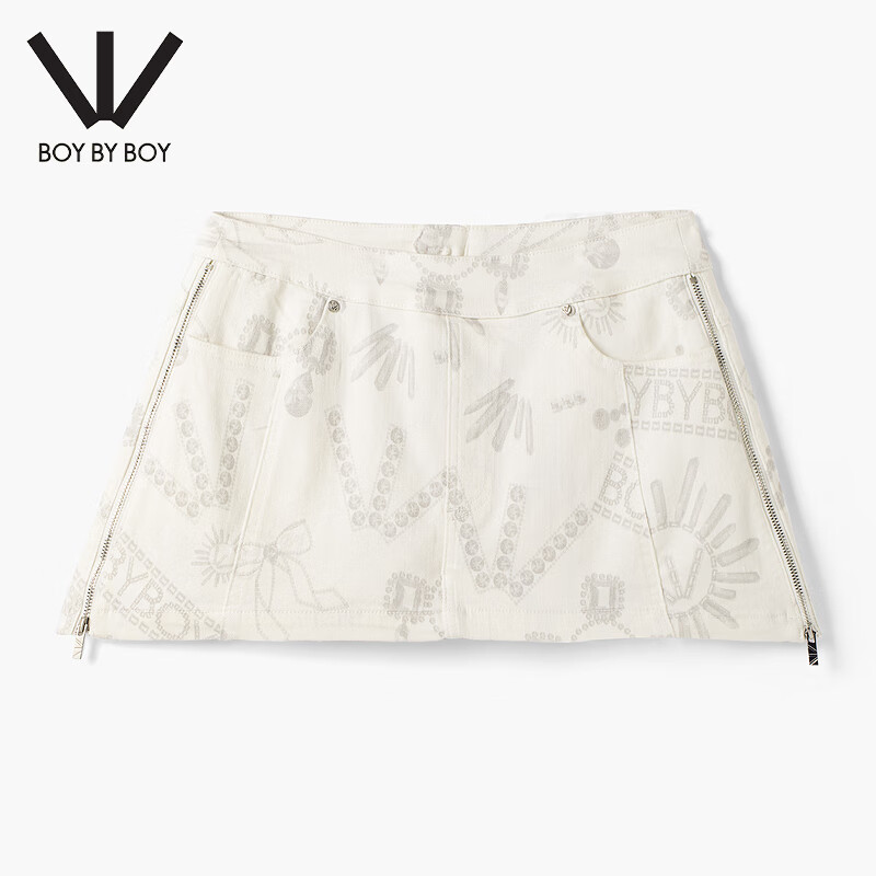 【清爽丹宁】BOY BY BOY潮流女装白色满印时尚百搭牛仔短裤W53008