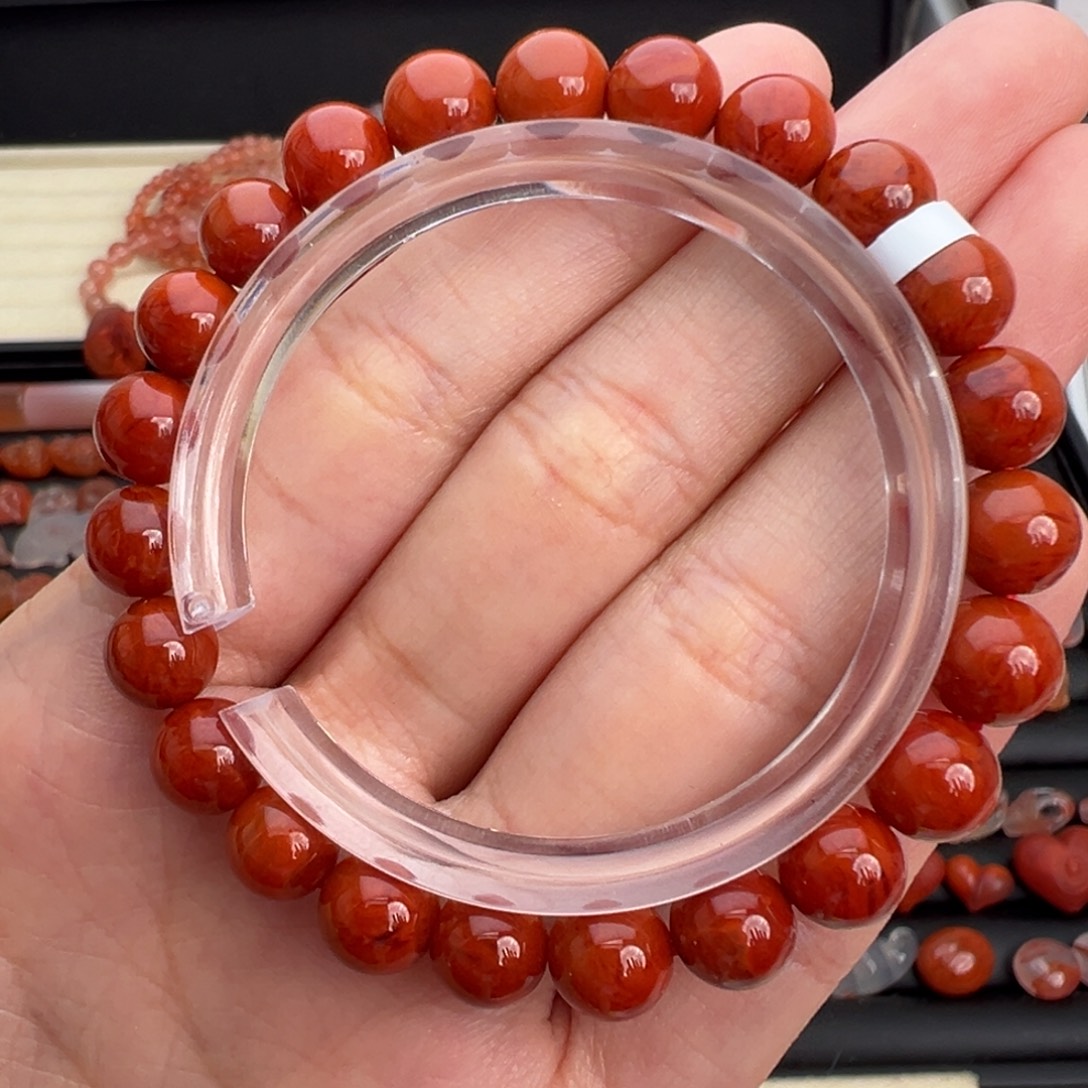 南红玛瑙未镶嵌颈饰毕业级满肉柿子红火焰纹单圈卡8+