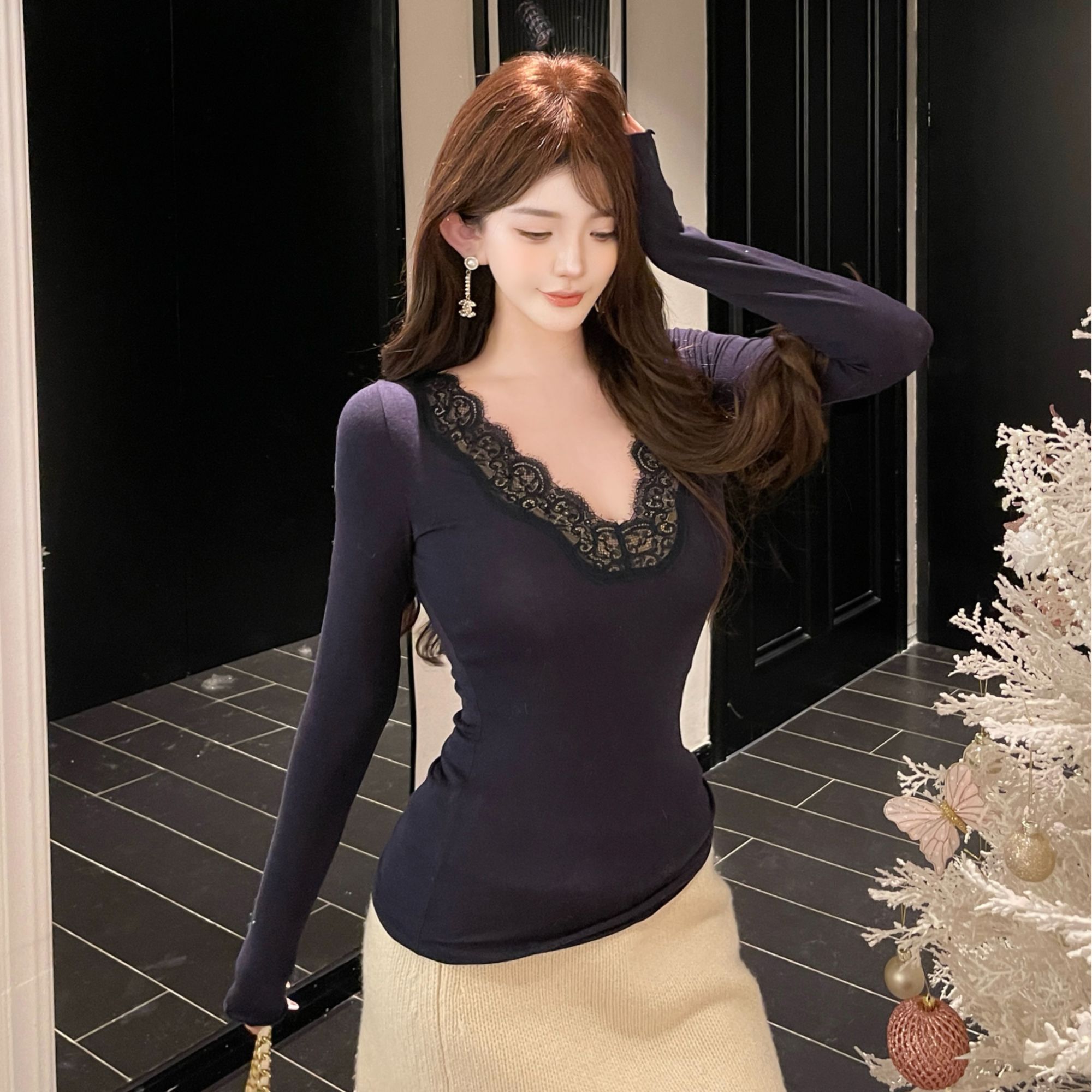 GUIDI GUDI【奶糯纯欲】超绝纯欲风蕾丝边长袖/黄加蓝  