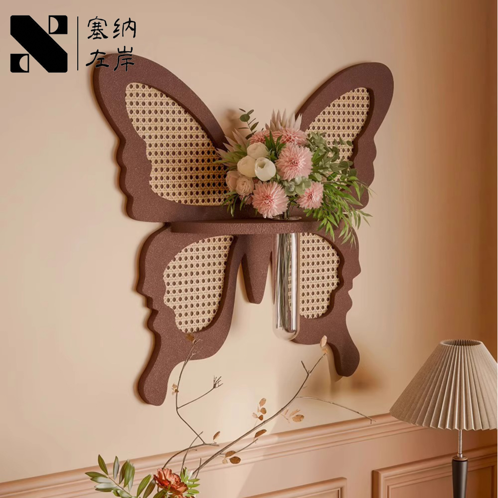 塞纳左岸法式中古立体砂岩蝴蝶复古花瓶壁画高级感餐厅玄关挂画