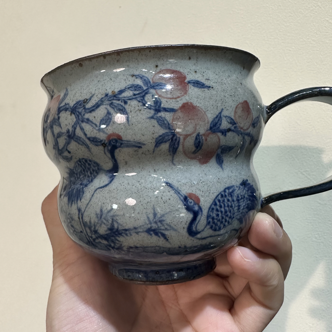 【近山古美】桃子仙鹤葫芦把手杯