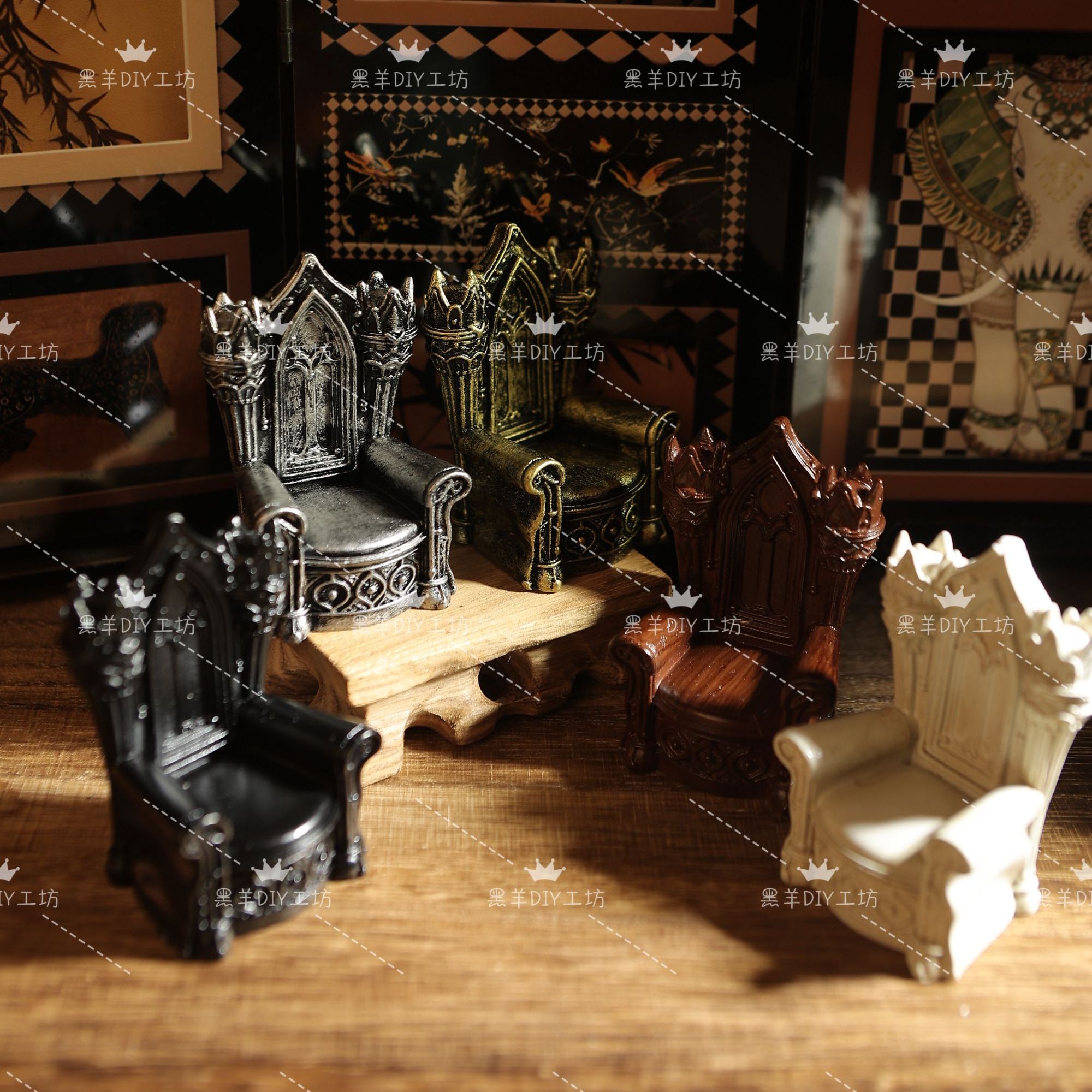 预售【黑羊定制—加冕王座】高品娃屋1：12工艺品/微缩家具/摆件/坐坐