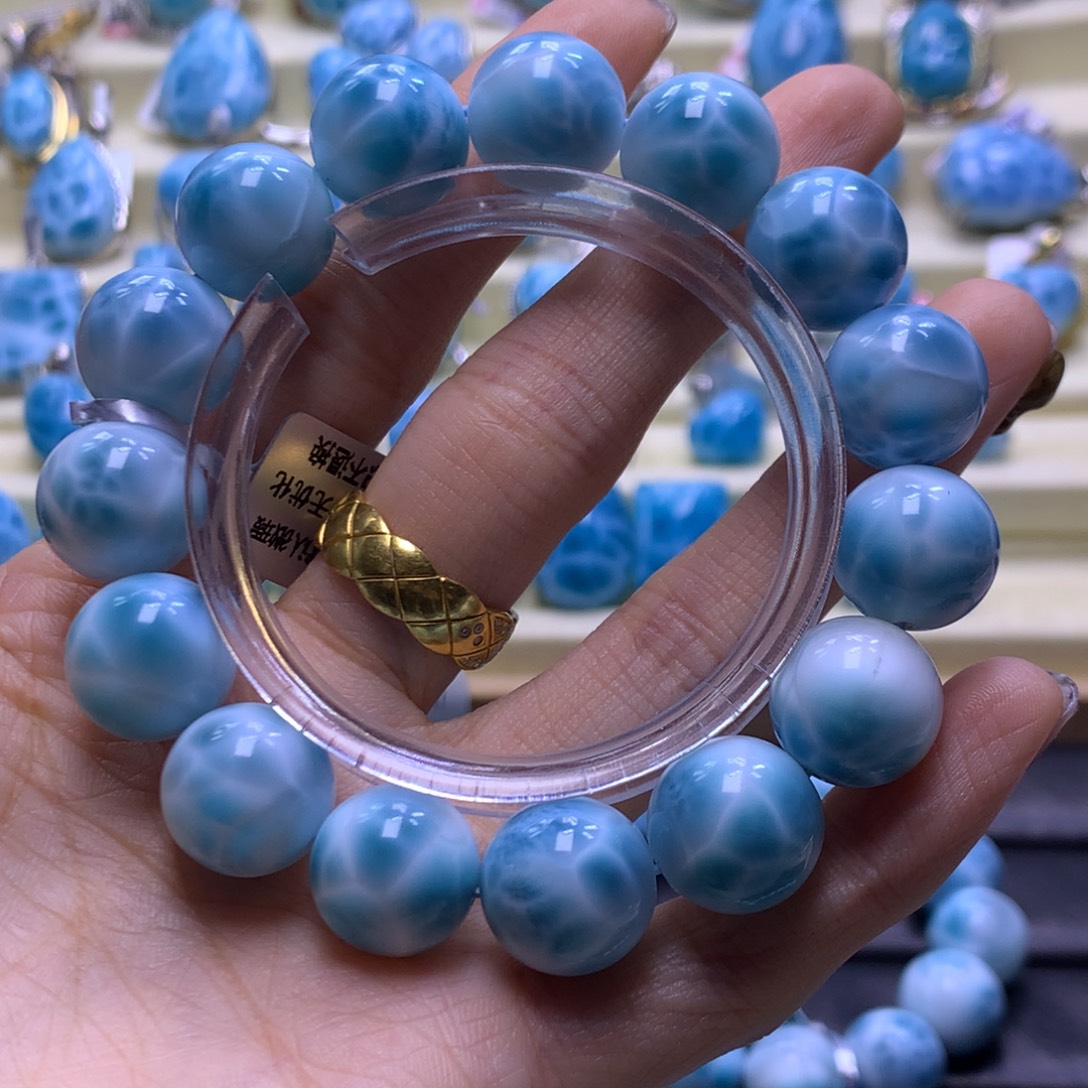 针钠钙石（海纹石）未镶嵌手链精品龟背14mm手串色差略异