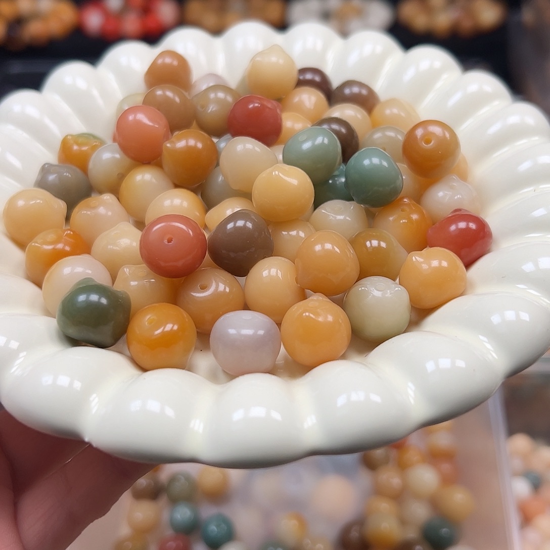 菩提根/象牙果手串卡14玉化多宝猫头50颗