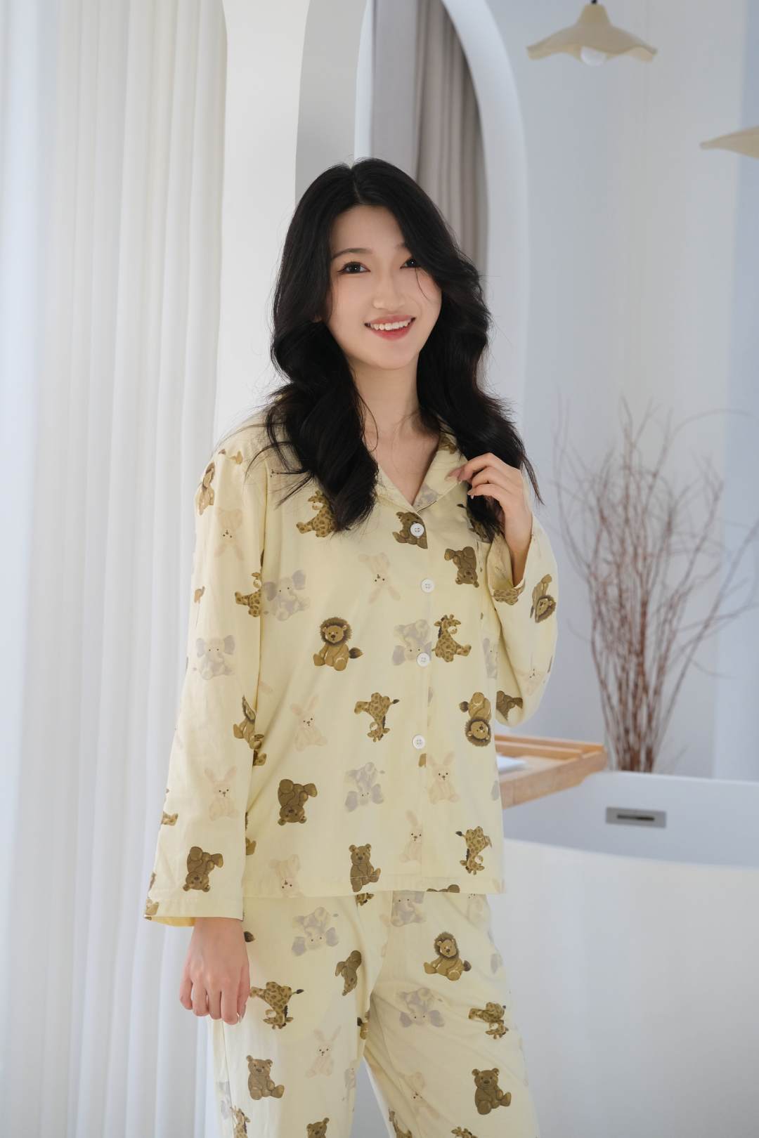【奶油动物园】现货新款睡衣女春秋纯棉长袖开衫翻领全棉家居服套装