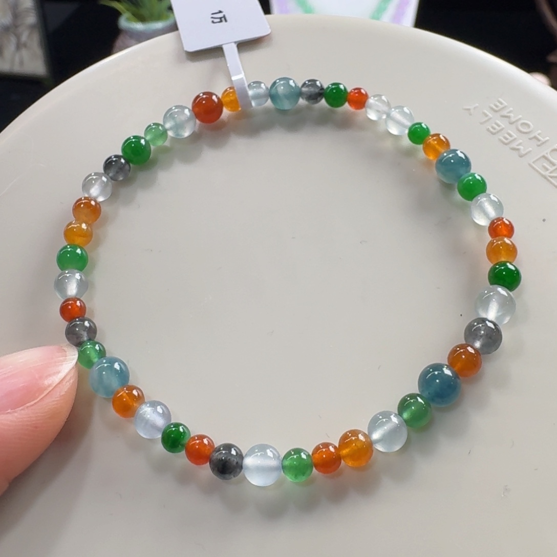 未镶嵌手链翡翠冰浓彩多宝单圈3.6-5mm