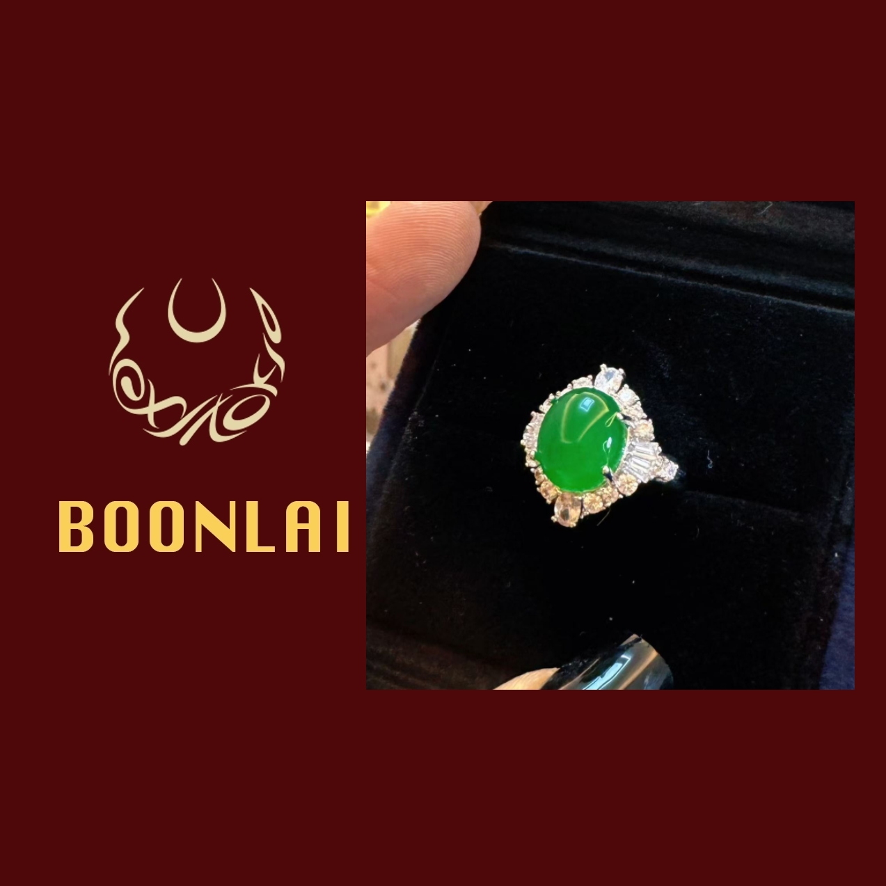 铜合金锆石戒指 Boonali 绿色椭圆蛋面戒指4113