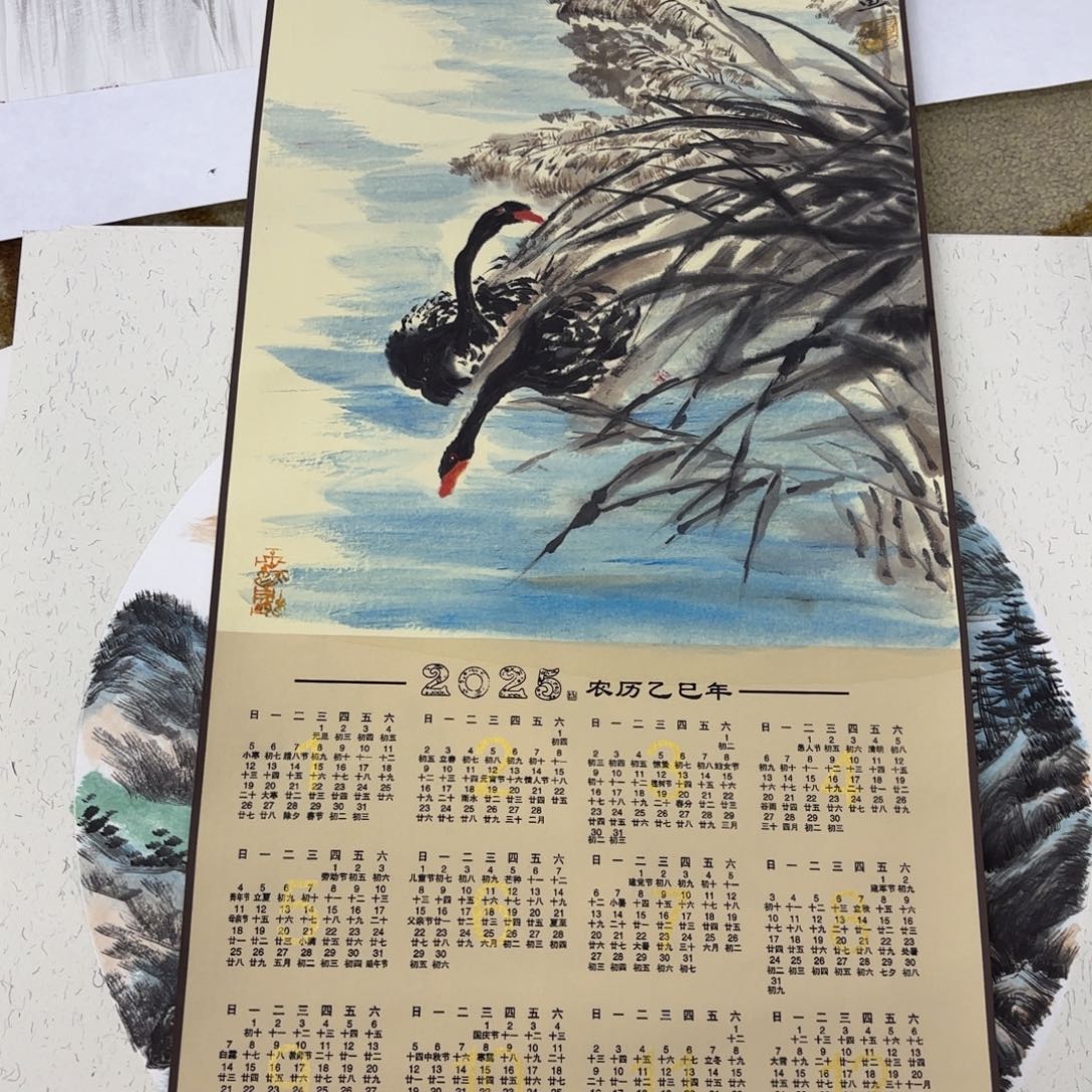 国画手绘挂历花鸟