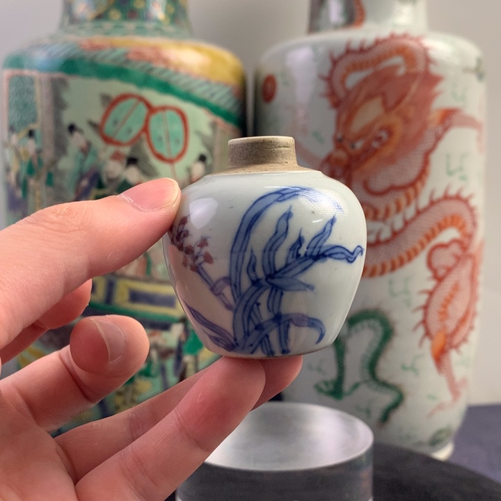 陶其他12725瓷器—青花釉里红花卉纹小罐