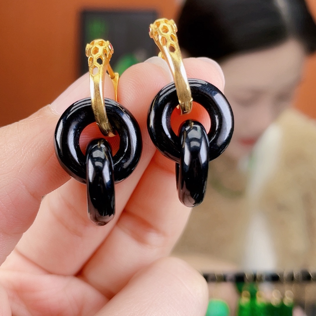 翡翠银S925镶嵌耳饰