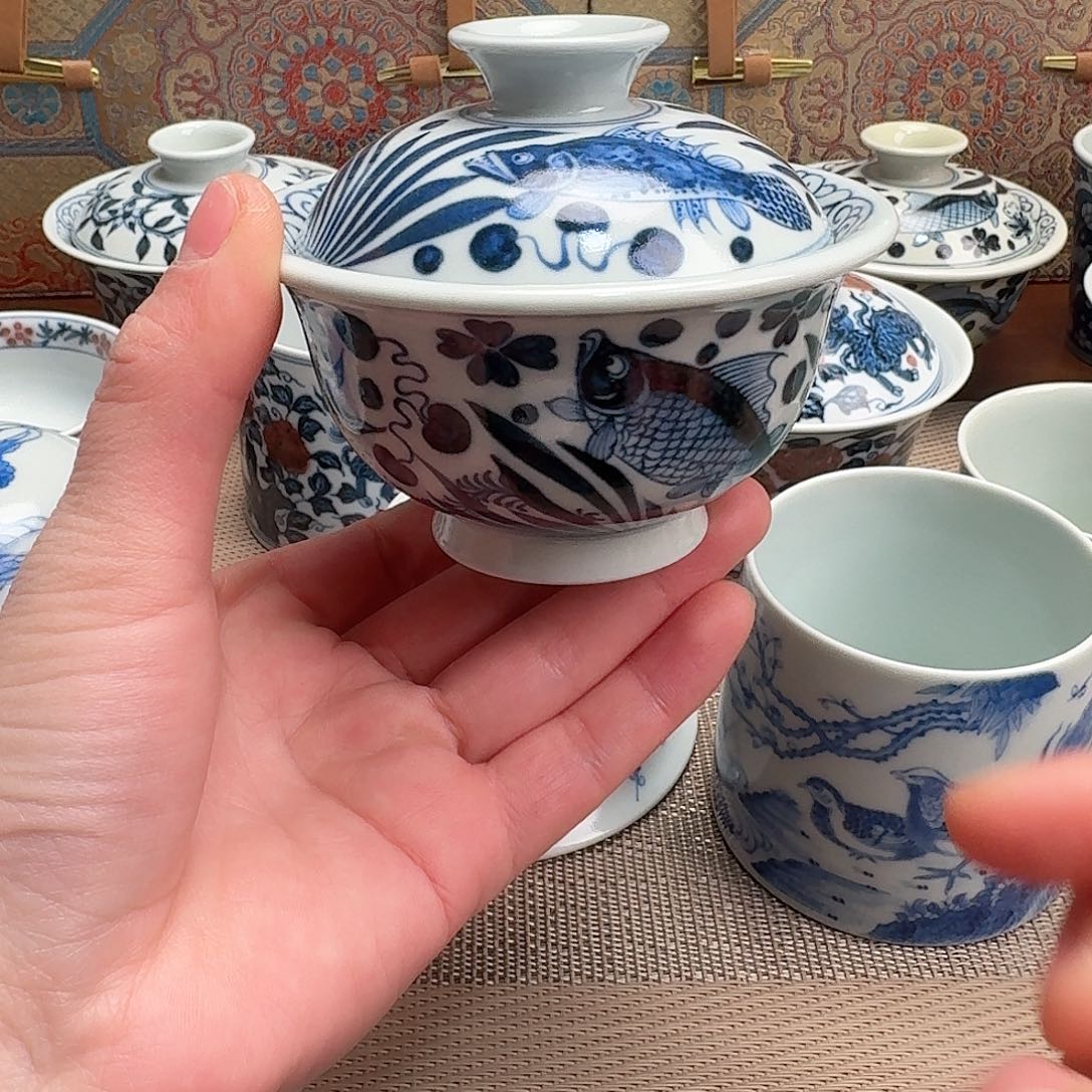 清风瓷影清风瓷影888鱼澡盖碗