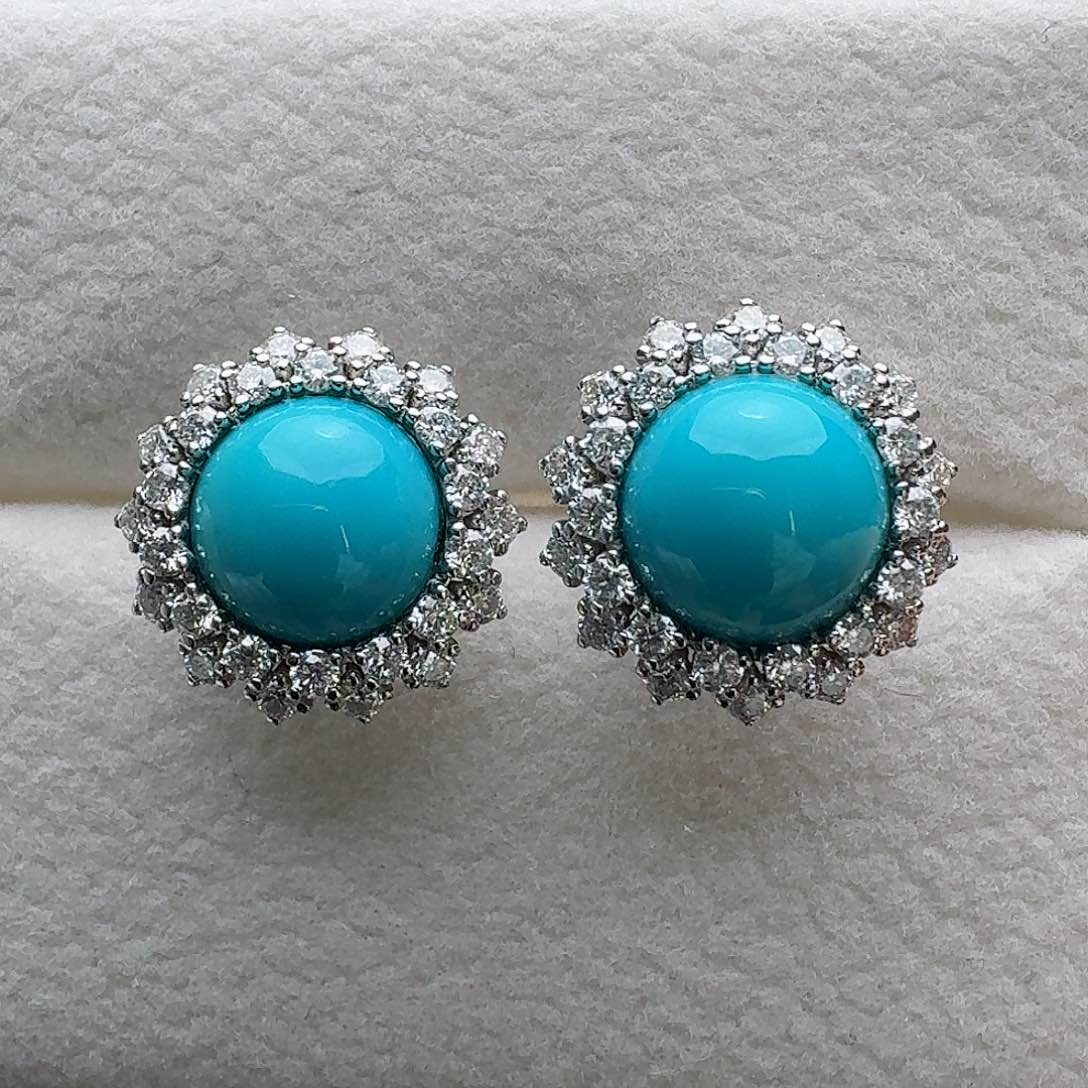 绿松石耳钉银S925镶嵌