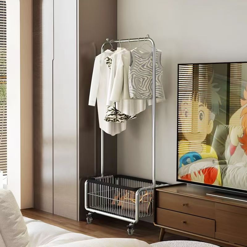 移动挂衣架落地门后一体收纳晾衣架家用衣帽架卧室房间衣服脏衣篮