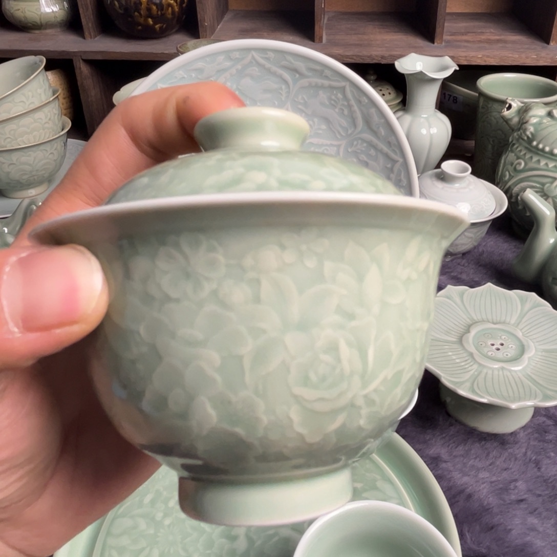 瓷微瑕百花盖碗特价