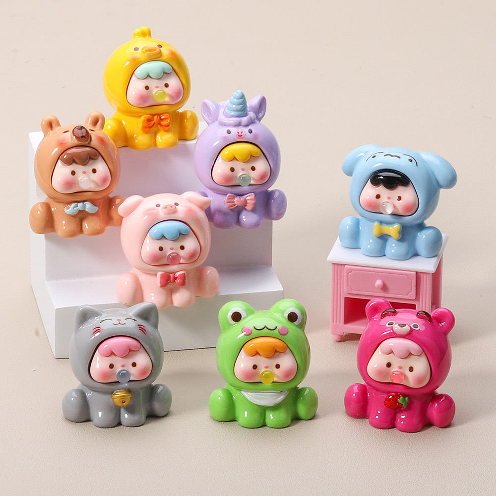 【九宫格】吐泡动物崽崽 可爱DIY配件车载树脂摆件对对碰