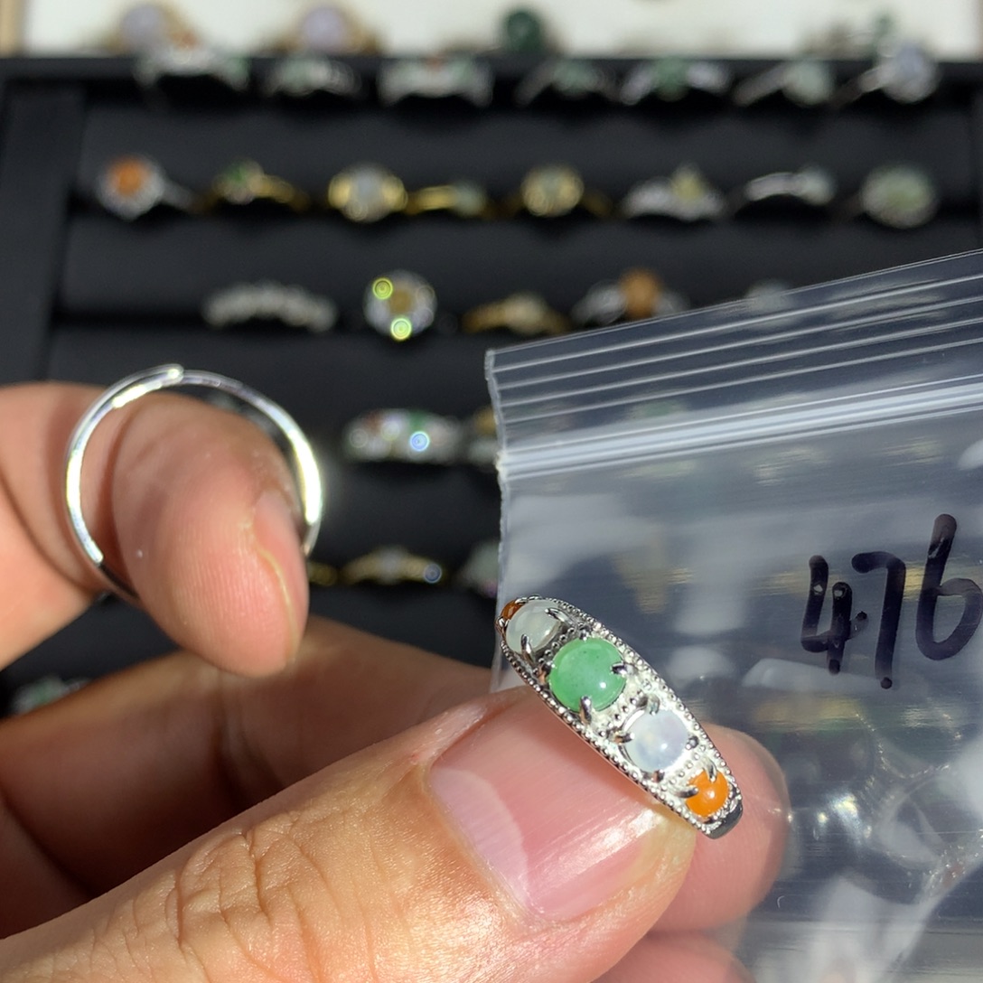 翡翠银S925镀金镶嵌戒指476