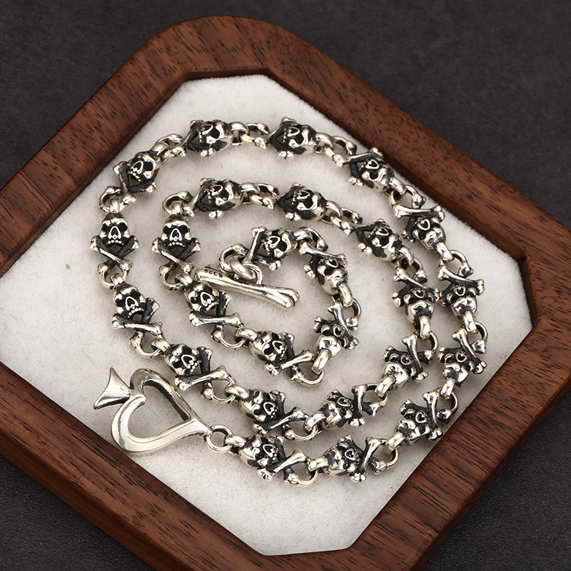 链子925银 时尚精工轻奢爱心骷髅项链