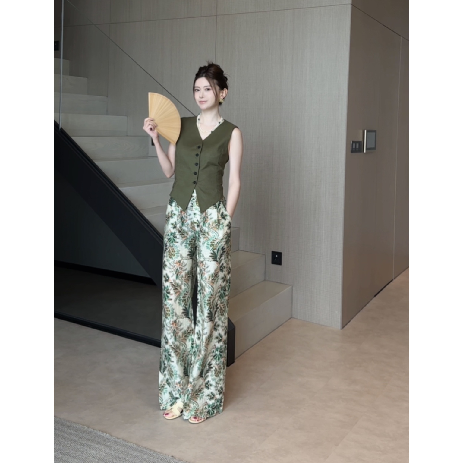 时尚套装显瘦休闲气质日系珠片清冷新中式套装41208