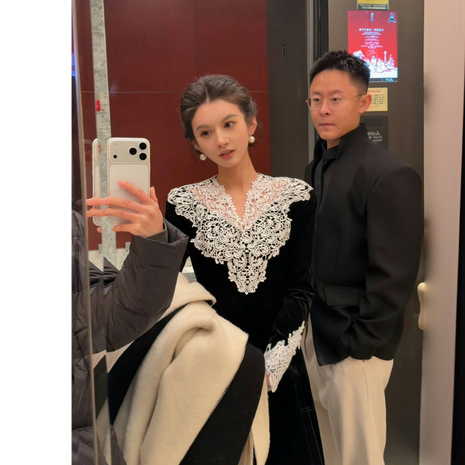 一块冰儿【新赫本纪】蕾丝拼接黑丝绒长款连衣裙赫本小黑裙LB-090