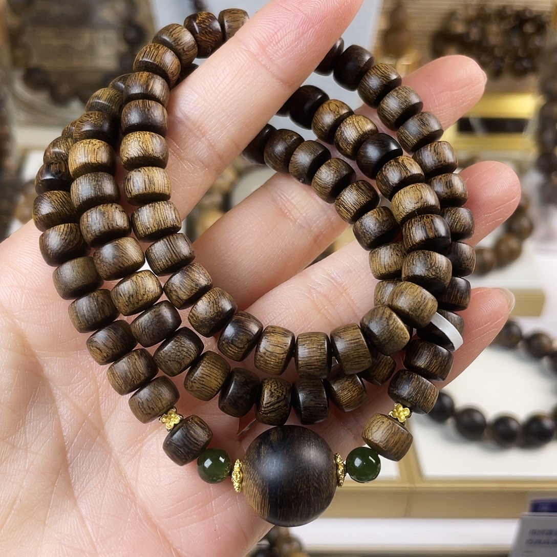 沉香手串富森红土沉窖藏古董玉化瘤疤0.8