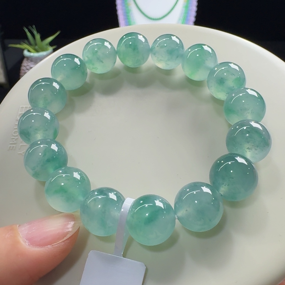 未镶嵌手链翡翠爆款！超纯果冻飘绿花单圈12.6mm