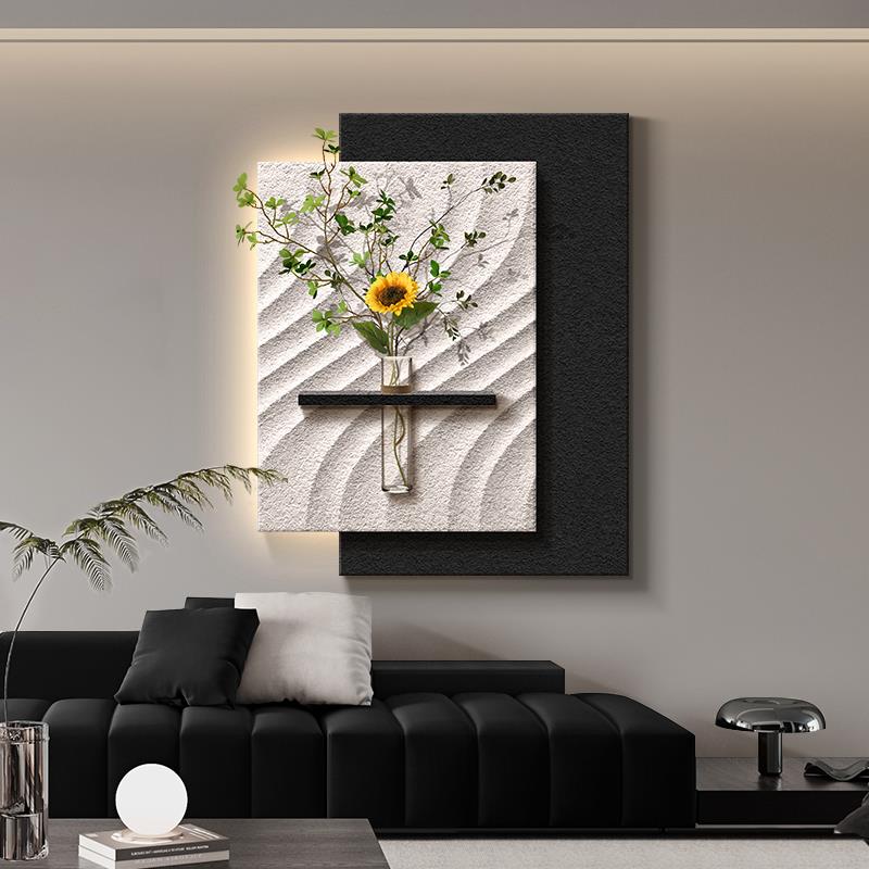 抽象画客厅装饰画现代简约沙发背景墙挂画砂岩水培绿植玄关壁画灯