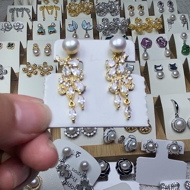 耳饰银S925镶嵌淡水珍珠