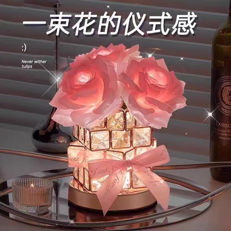 七夕必买玫瑰花魔方台灯送女生超有仪式感的浪漫礼物高级感拉满