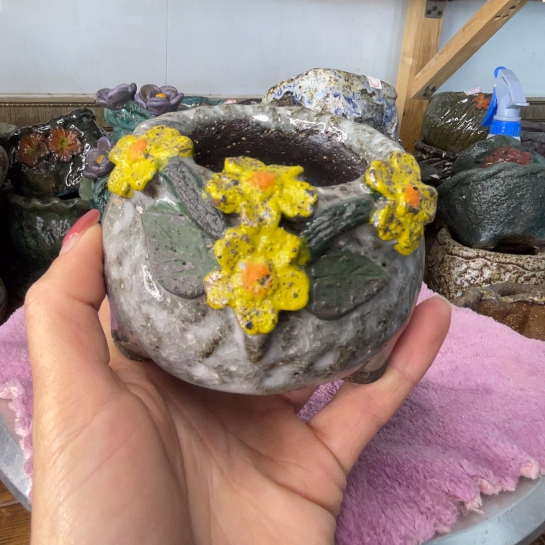 红陶粗砂陶手工花盆