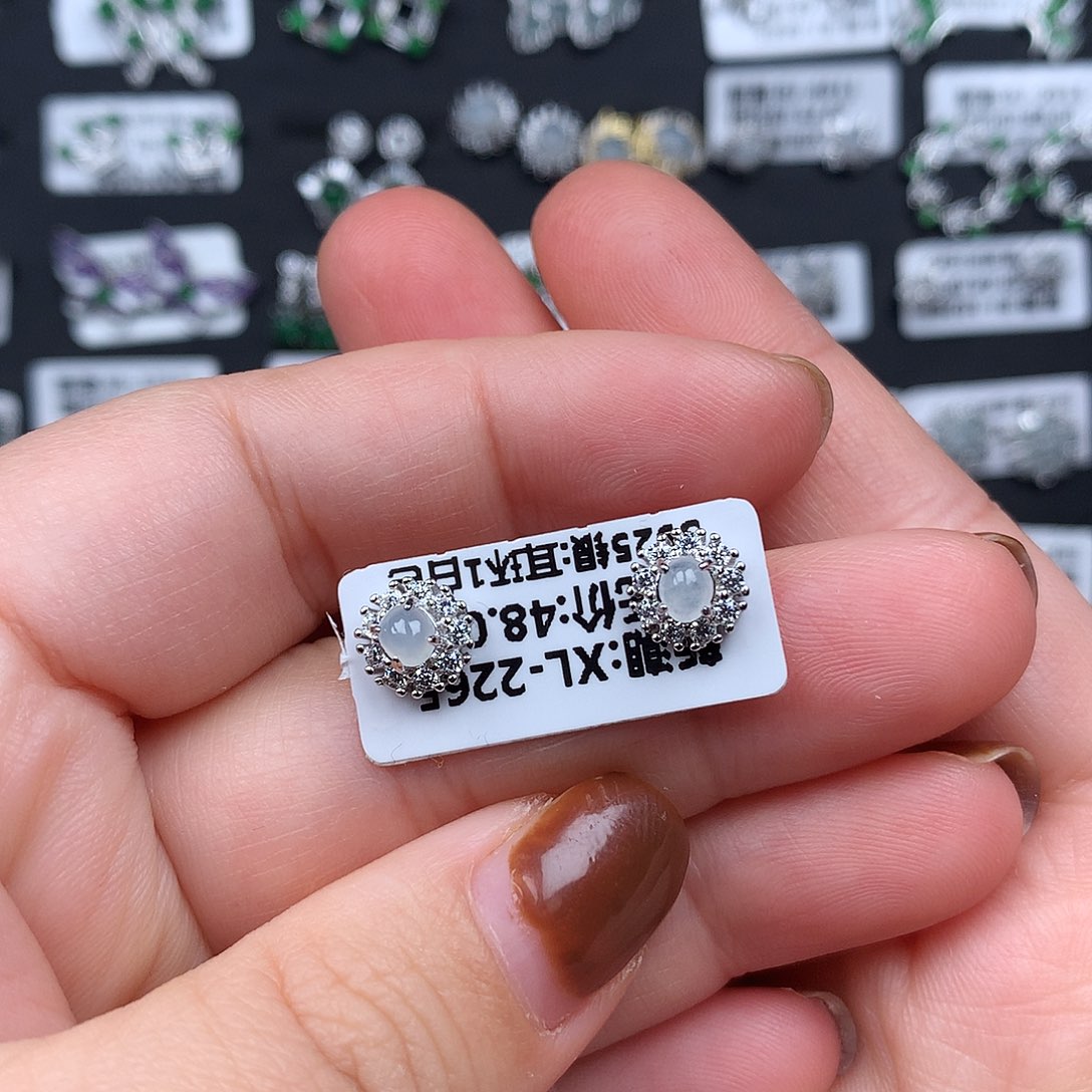 毛***️翡翠银S925镶嵌耳饰