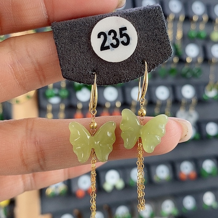 和田玉耳饰18K金镶嵌