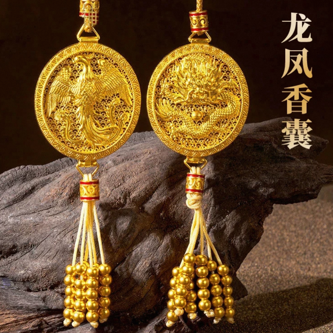 合金吊坠 龙凤香囊古法花丝凤凰于飞情侣挂坠编绳项链毛衣链