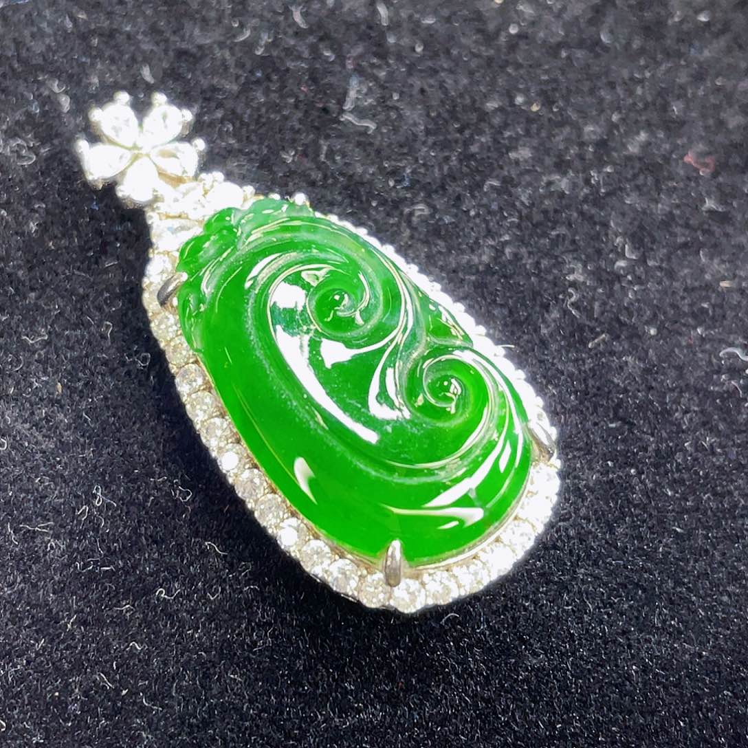 翡翠吊坠(不含链)银S925镶嵌