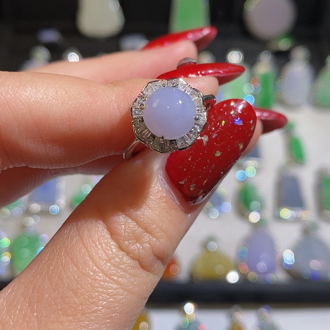 翡翠戒指银S925镶嵌天然翡翠