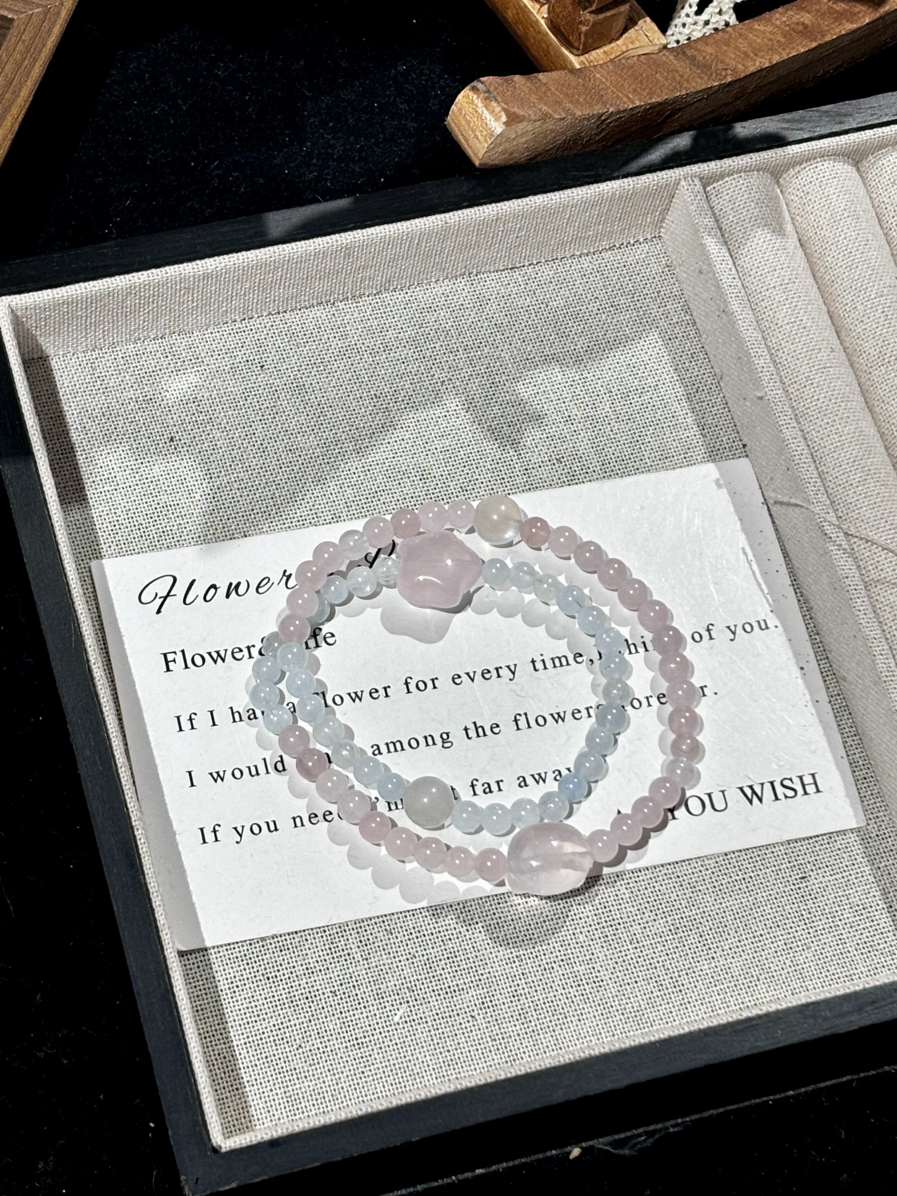 【90】天然粉水晶海蓝宝设计款手串双圈 多样性发货 发其一