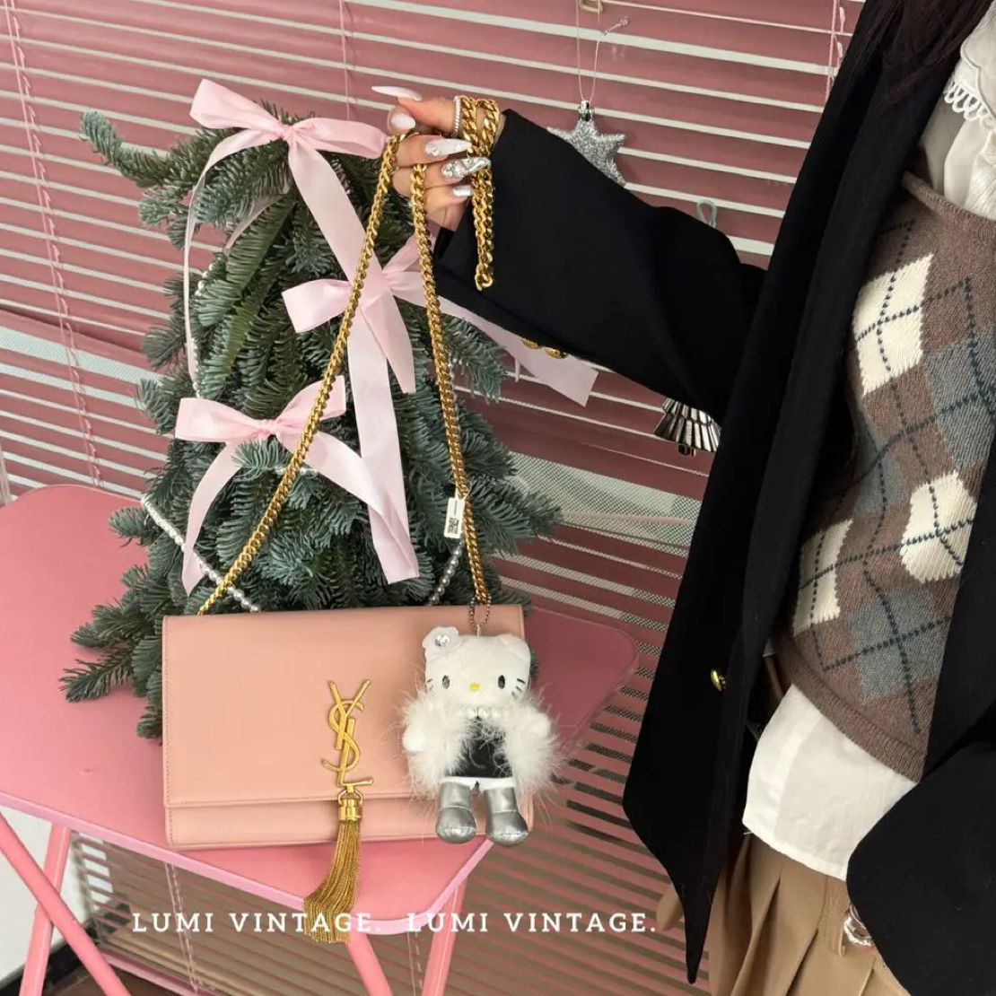 95新 YSL/圣罗兰 粉色流苏kate单肩包62093870