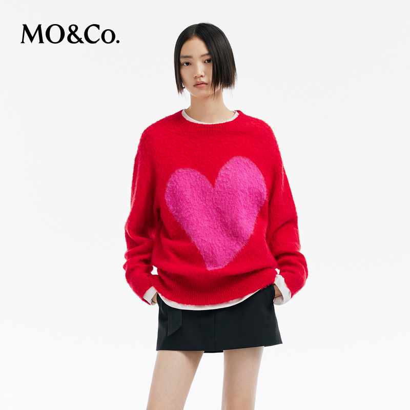 【陈嘉尔专属】MOCO春爱心含羊驼毛羊毛软糯绒感慵懒毛衣MBD1SWT002