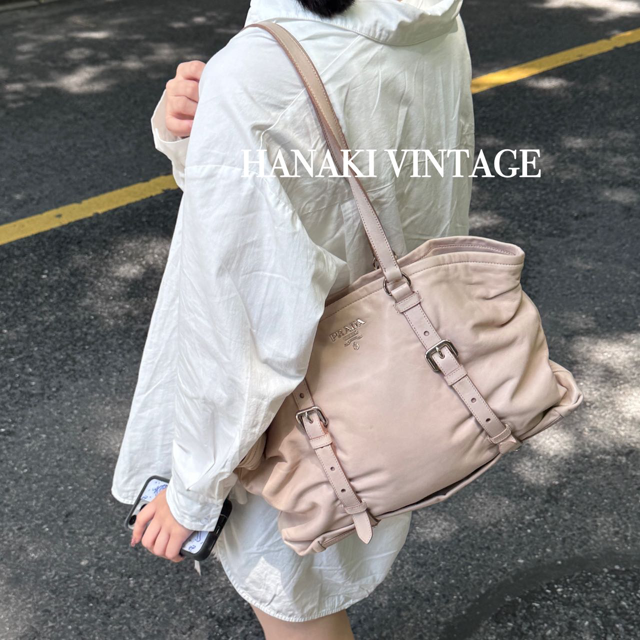 95新 Prada/普拉达 花绮二店/Prada粉色褶皱托特单肩包/95新