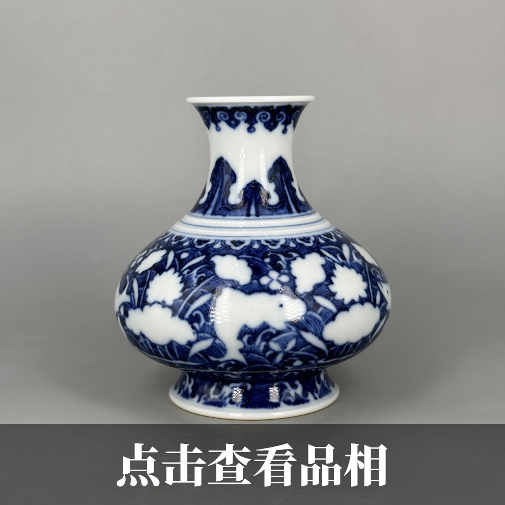 小雅仿明青花暗刻鱼藻纹花瓶1203-40-300