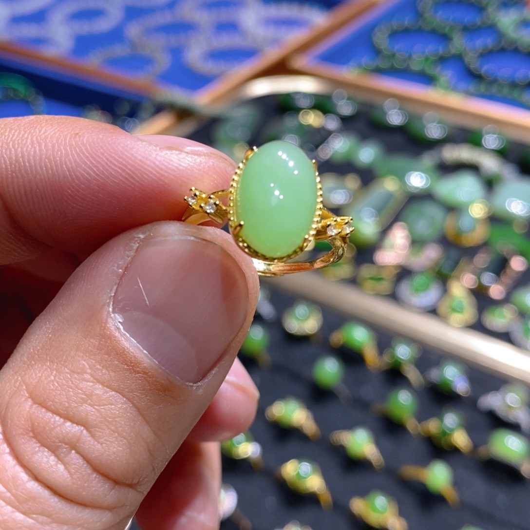 和田玉（碧玉）戒指银S925镶嵌