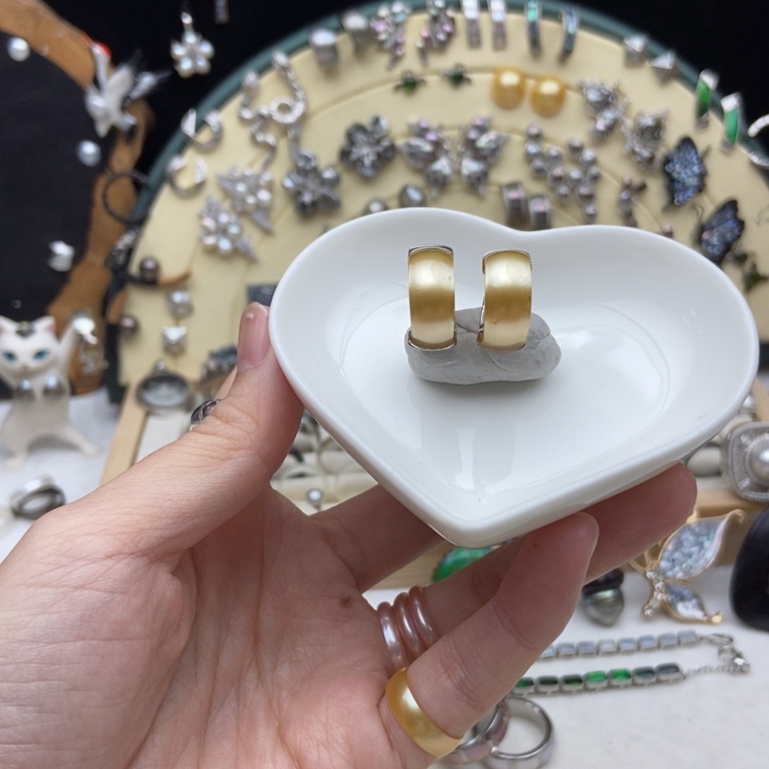 海水珍珠银S925镶嵌画框南洋金珠耳扣