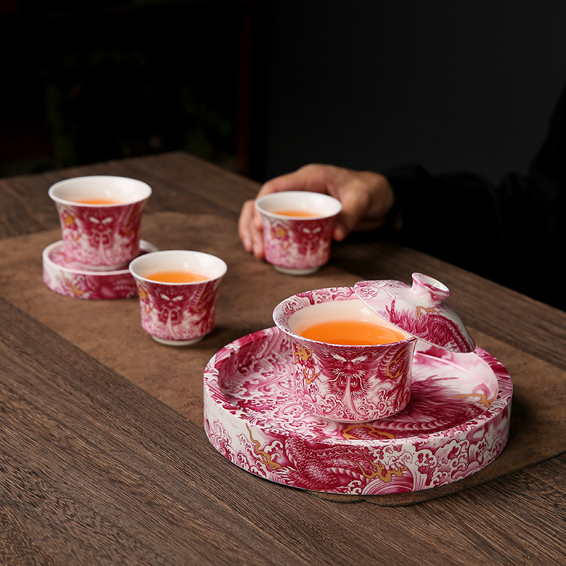 二才悬停旋转盖碗家用高端陶瓷泡茶碗敬茶碗茶杯功夫茶具送人礼品