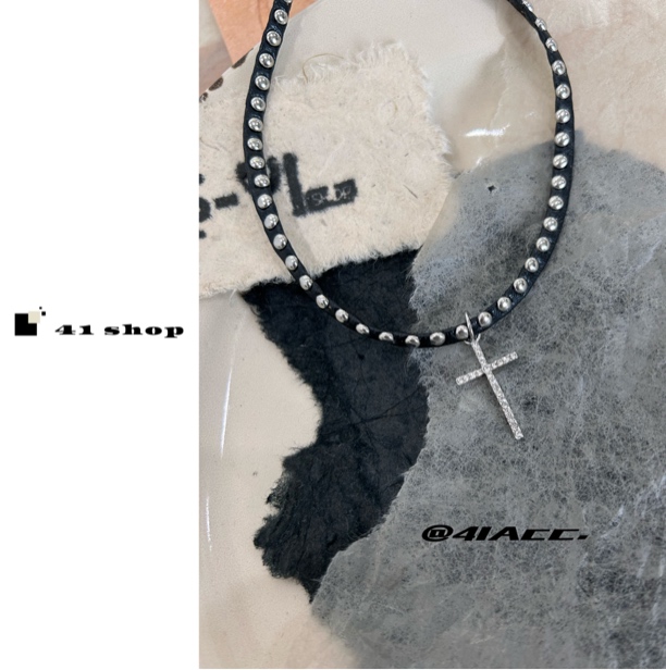 铜合金大理石项链 十字锆石吊坠甜酷简约颈链chocker