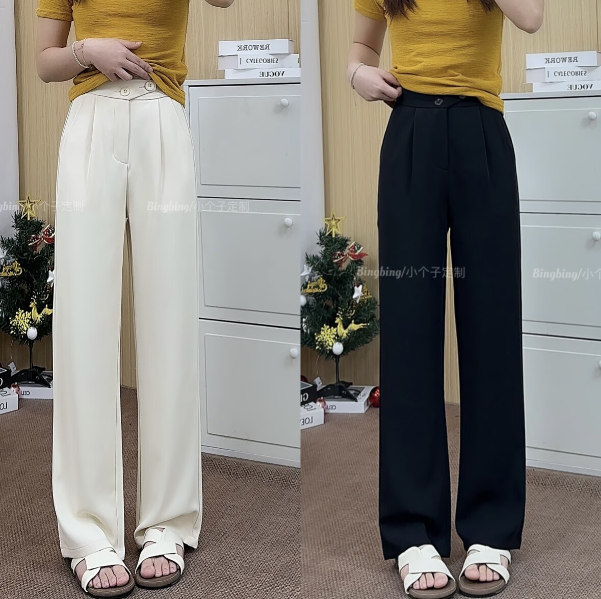 【小个子】夏季免烫2025女百搭垂感高腰西装直筒显瘦休闲阔腿裤