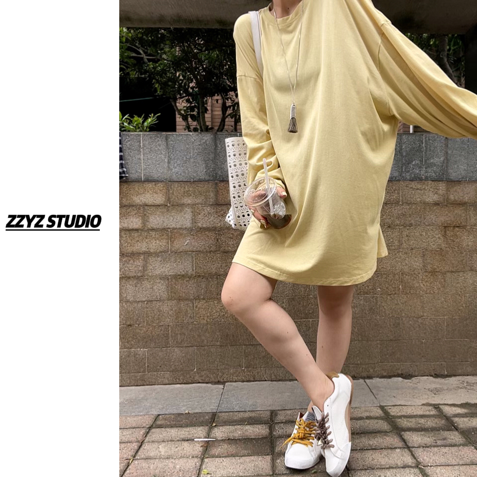 【ZZYZ】“淡颜懶懶 tee ”宽松圆领大版慵懒风中长款短袖T裙上衣
