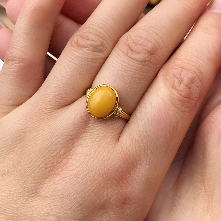 蜜蜡戒指银S925镶嵌戒指