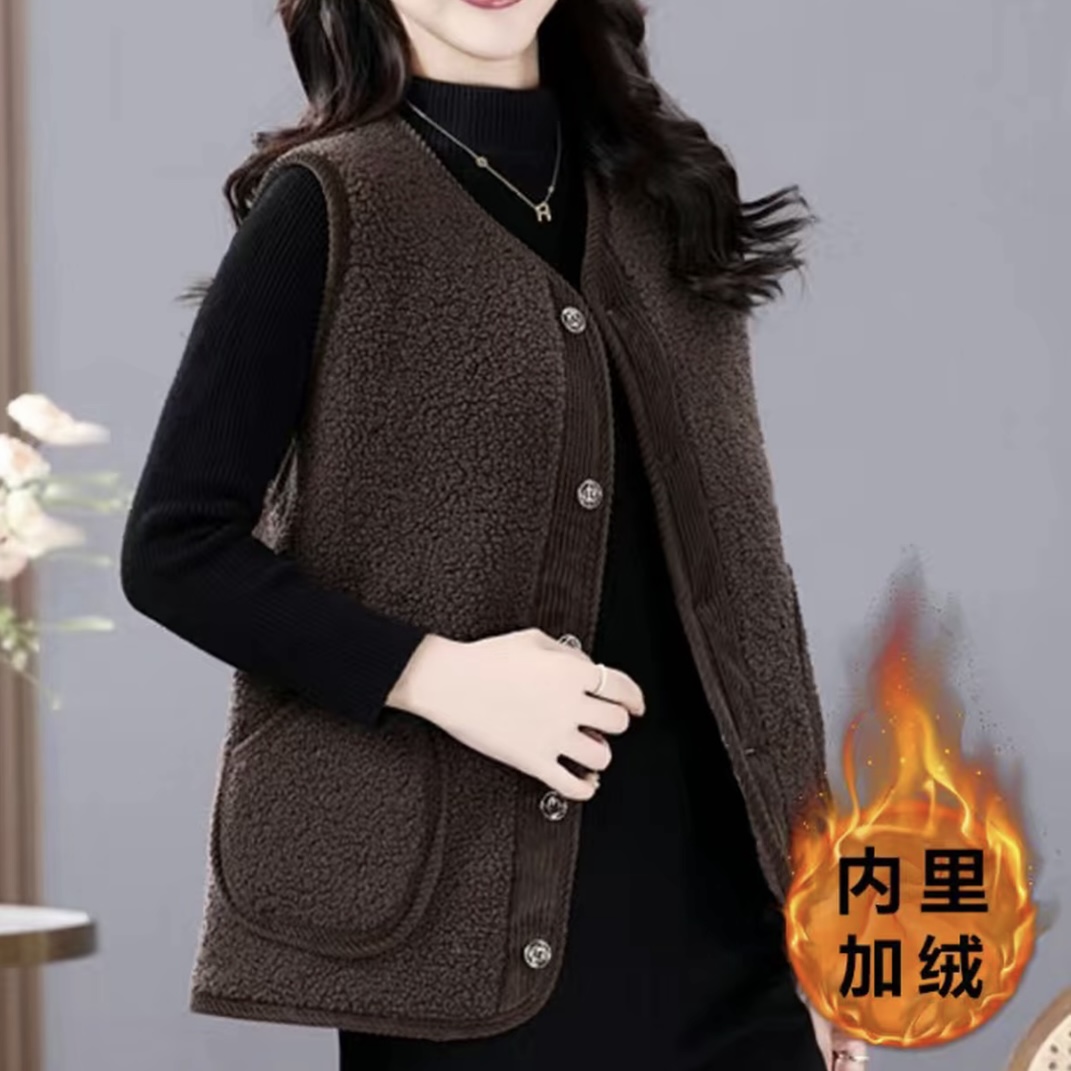 新款颗粒绒冬季背心外套坎肩秋冬羊羔绒保暖女款妈妈洋气马夹时尚