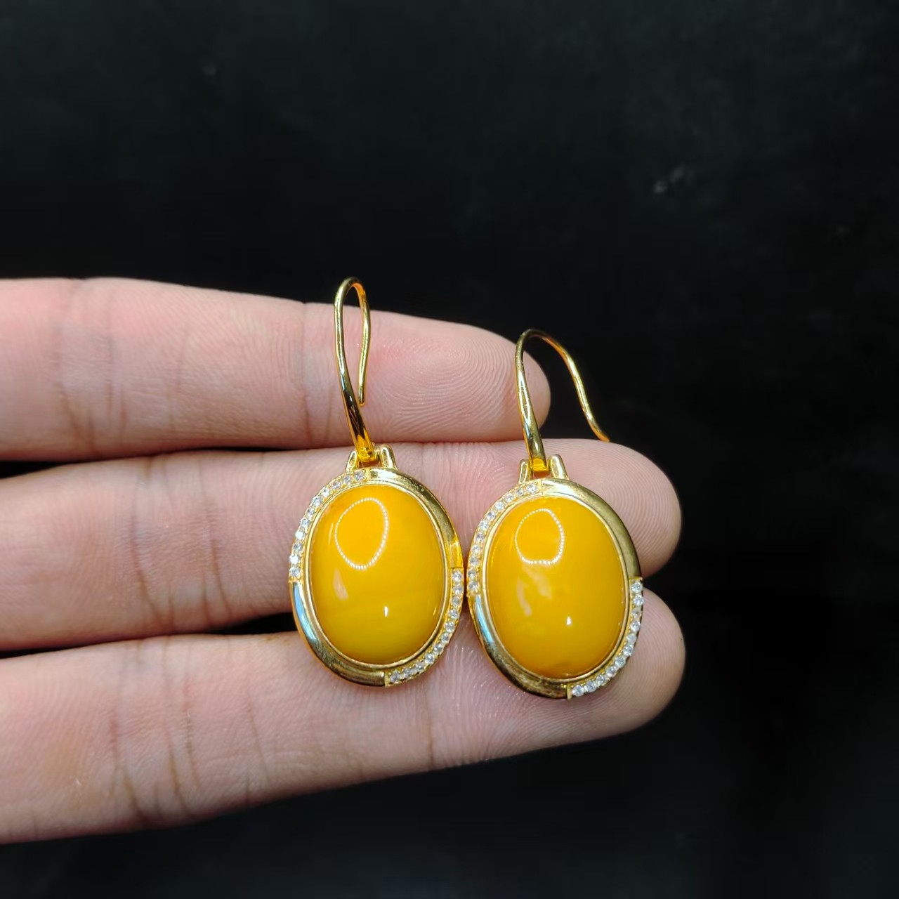 【康康严选】S925银蜜蜡蛋面耳钩GL【多样性发其一】约18mm+