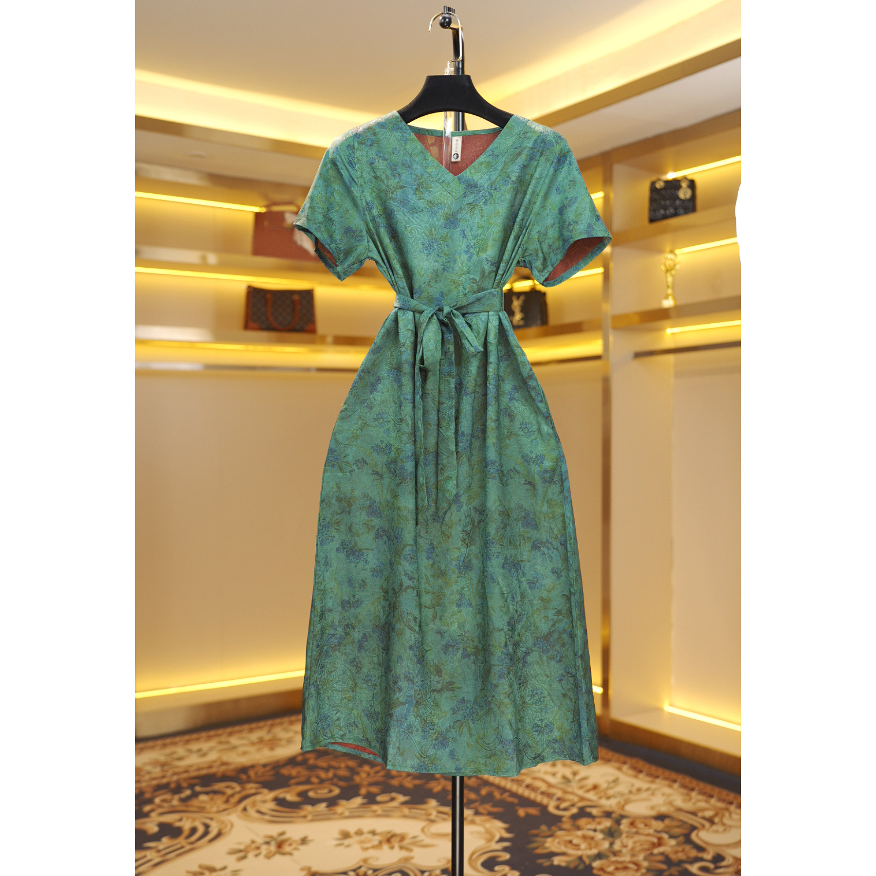 1801-3a【刘老板专属】绿色高端国风传承气质连衣裙